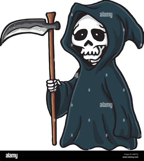 Grim Reaper Cute Cartoon Skeleton Halloween Vector Illustration Stock