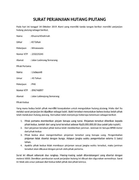 Contoh Surat Pernyataan Perjanjian Hutang Homecare24