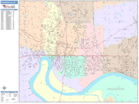 Evansville Indiana Wall Map Color Cast Style By Marketmaps