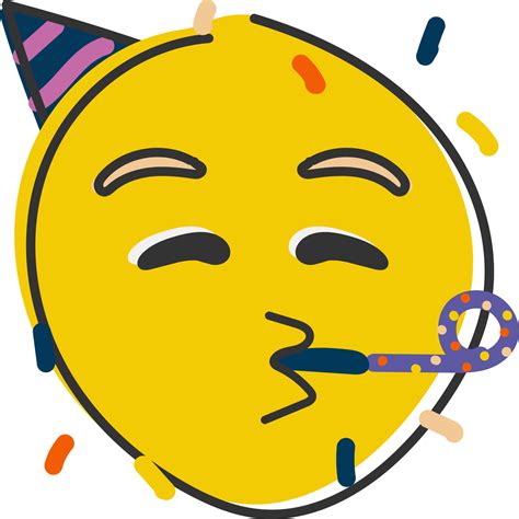 Partying Emoji Emoticon With Party Horn And Hat Hand Drawn Flat