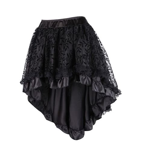 2020 Steampunk Gothic Black Floral Flocking Tulle And Ruffled Victorian