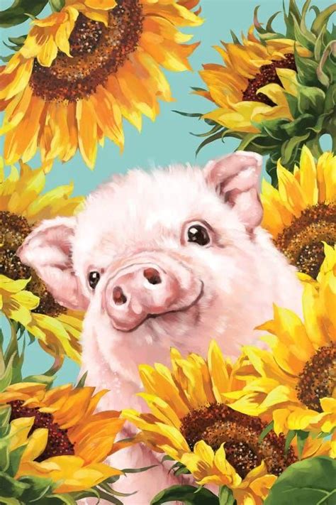 Baby Pig With Sunflower Art Print By Big Nose Work Icanvas In 2021