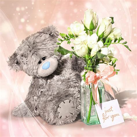 Roses, tulips, lilies, daisies, irises, orchids, poms 3D Holographic Just For You Flowers Me to You Bear Card ...