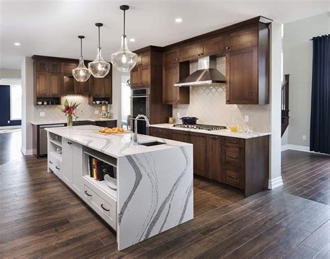 Antique white cabinets antique kitchen cabinets linen cabinets kitchen cabinetry lily ann cabinets kitchen cabinet inspiration kitchen ornaments a light, simplistic wet bar may just do the job, or dark cabinetry to contrast. Kitchen Gallery: Medium-Dark Wood with White Marble-Effect ...