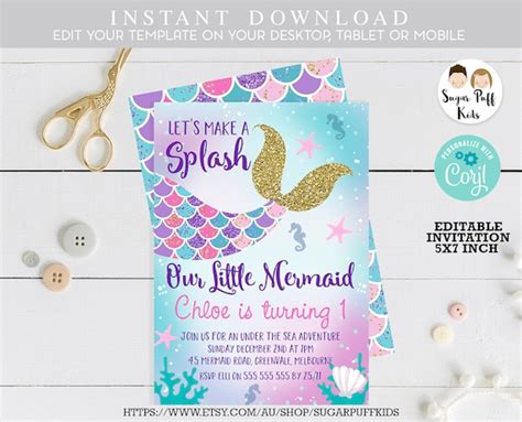 Mermaid Tail Birthday Invitation Mermaid 1st Birthday Etsy Australia