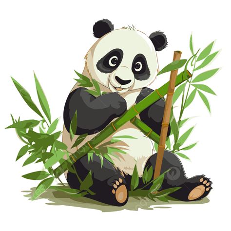 الباندا الخيزران المتجه رسم دب الباندا يجلس على الخيزران الكرتون ملصق