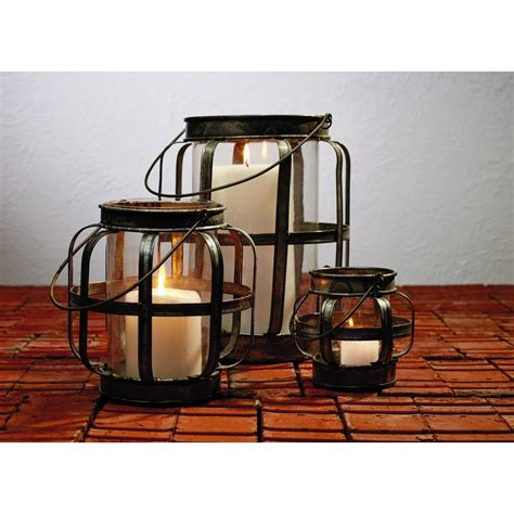 Large Galvanized Metal And Glass Lantern Candle Holder