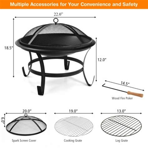 22 Steel Outdoor Fire Pit Bowl Bbq Grill W Wood Grate Cooking Grate