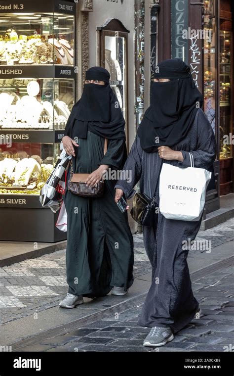 two arab women shopping in hijab prague charles street prague czech republic prague karlova