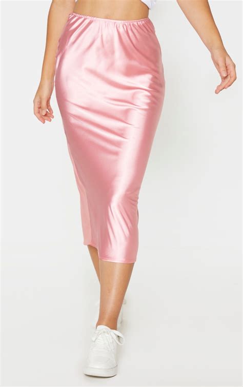 candy pink satin midi skirt skirts prettylittlething usa