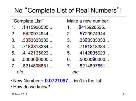 The number of survey participants who declined to respond can be there are several types of real numbers. PPT - Cantor ' s Diagonal Proof and Uncountable Numbers ...