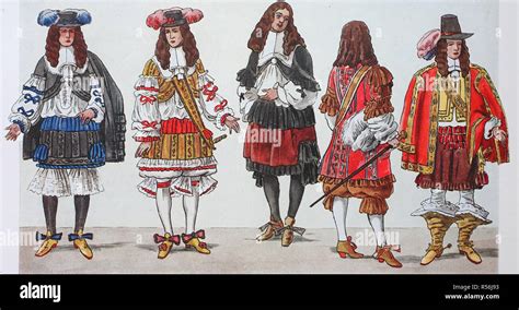 Fashion Clothing In France At The Time Of Louis Xiv From Left King Louis Xiv Around 1660