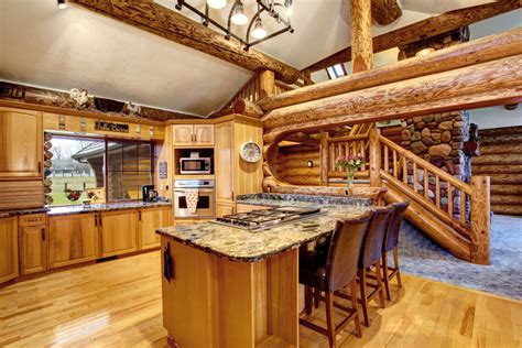 The proper installation would be to install the cabinets and then install the flooring around the cabinets. Log Cabin Kitchens (Cabinets & Ideas) in 2020 ...