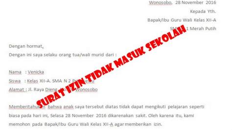 Contoh Surat Keterangan Sakit Resmi / Surat Izin Sekolah Beserta Contoh