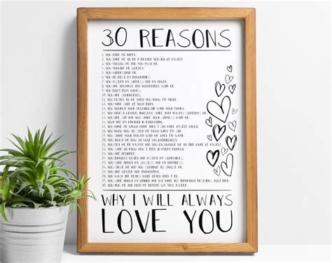 Reasons I Love You Print 20 Reasons 10 Reasons 40 Reasons Etsy In