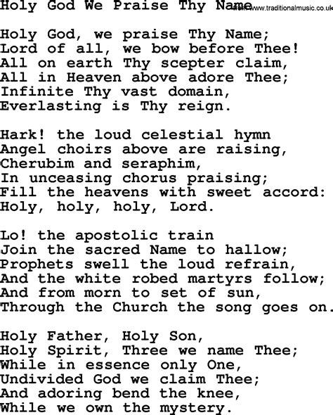 Catholic Hymns Song Holy God We Praise Thy Name Lyrics And Pdf