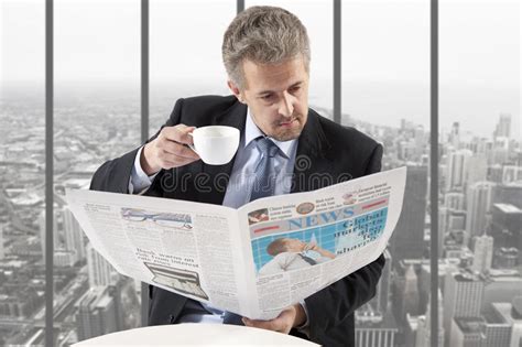 Businessman Reading Newspaper Stock Photo Image Of Business Serious