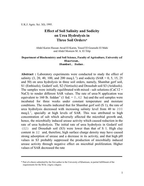 Pdf Effect Of Soil Salinity And Sodicity On Urea Hydrolysis In Three