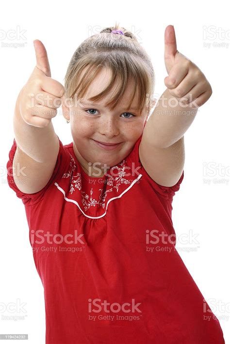 Smiling Girl Showing Thumbs Up Gesture Isolated On White Background