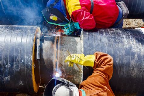Welders Working On A Pipeline Stock Photo Image Of Seam Production