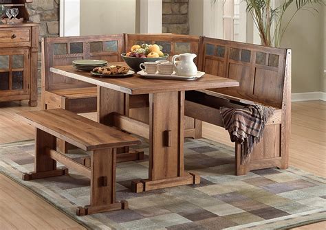 Linon chelsea breakfast corner nook table set in walnut. Kitchen Table with Bench