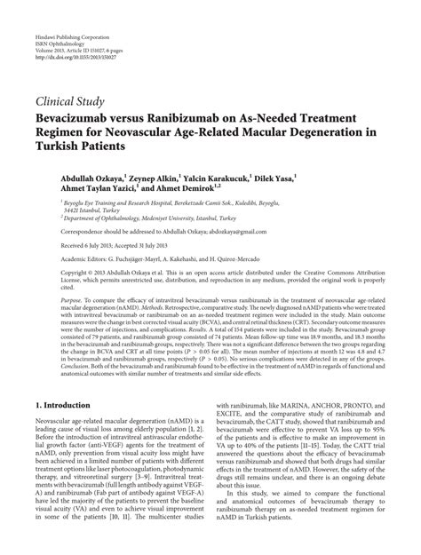 Pdf Bevacizumab Versus Ranibizumab On As Needed Treatment Regimen For