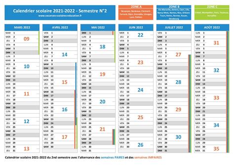 Calendrier Vacances Scolaire 2021 Et 2022 À Imprimer / Calendrier 2022