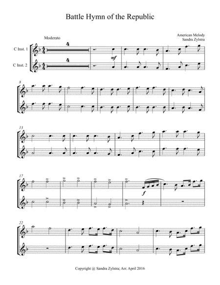 Battle Hymn Of The Republic Treble C Instrument Duet Parts Only By