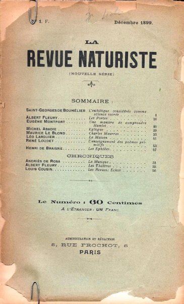 Les Petites Revues La Revue Naturiste N°1 Nouvelle SÉrie DÉcembre 1899