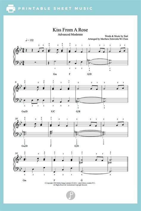 Kiss From A Rose By Seal Piano Sheet Music Advanced Level Sheet