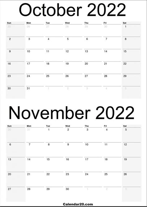 October 2022 November 2022 Printable Calendar