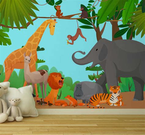Jungle With Peaceful Animals Wall Mural Tenstickers