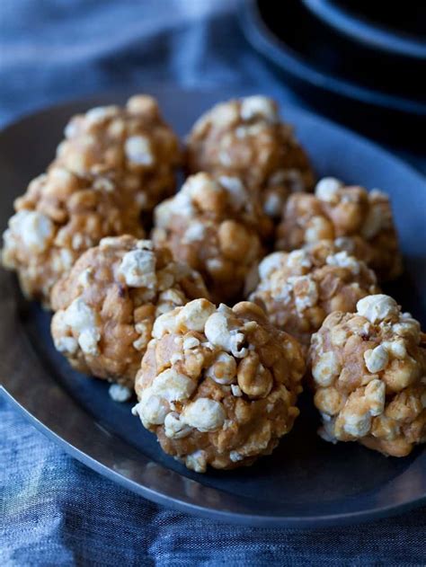 Bite Sized Peanut Butter Popcorn Balls Spoon Fork Bacon