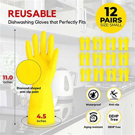 GetUSCart Pairs Dishwashing Gloves Inch Medium Rubber Gloves Yellow Flock Lined