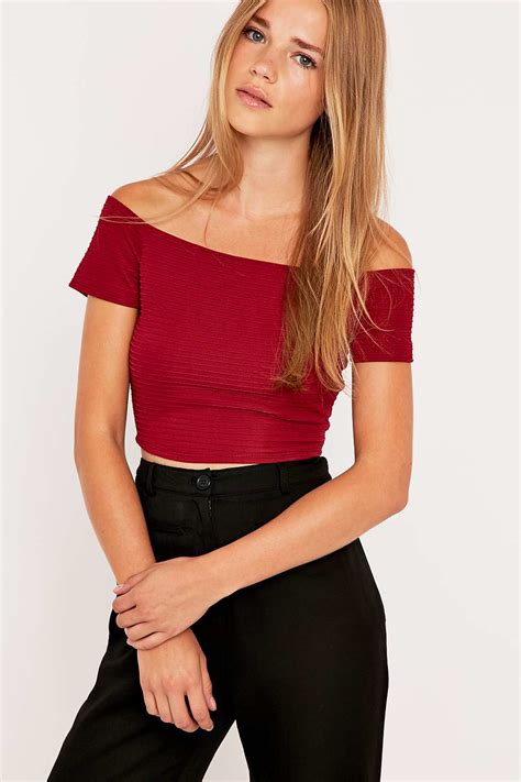 Floerns women's off shoulder long sleeve crop top blouse tee. Urban Outfitters Off-the-shoulder Textured Crop Top in ...