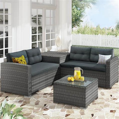 Harper And Bright Designs Gray Wicker Outdoor Patio Sectional With Dark