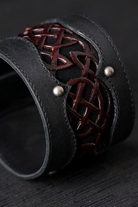 Leather Cuff Leather Bracelet Black And Red Leather Cuff Leather