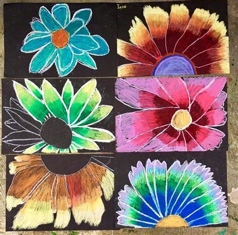 Grade 3 Oil Pastel Flowers In Progress Trying To Teach Them How To