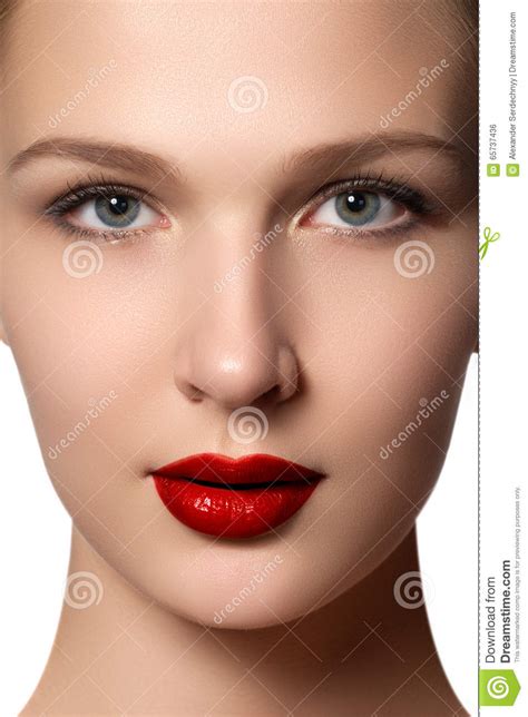 Portrait Of Elegant Woman With Red Lips Beautiful Young
