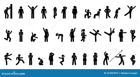 Man Icons Set Stick Figure Stickman Isolated Pictograms People