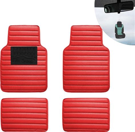 Fh Group Automotive Floor Mats Full Set Red Pu Leather