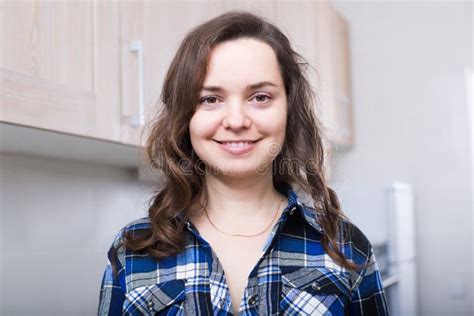 Portrait Of Brunette Girl In Kitchen Stock Image Image Of Ordinary