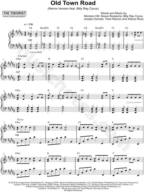 The Theorist Old Town Road Remix Sheet Music Piano Solo In B Major Download And Print In