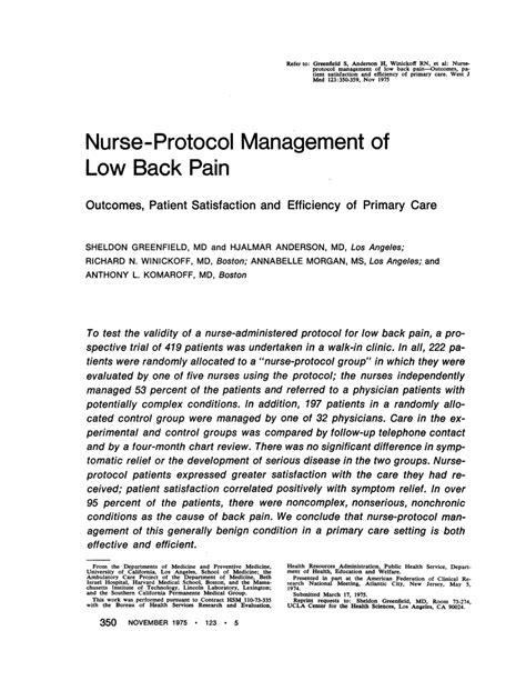 Pdf Nurse Protocol Management Of Low Back Pain Outcomes Patient