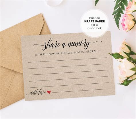 Share A Memory Printable Card Wedding Advice Template For Newlyweds