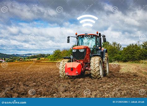 5g Autonomous Tractor Working In Corn Field Future Technology With
