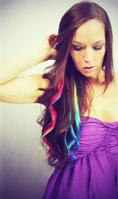 Rainbow Human Hair Extensions Colored Hair Extension Clip Hair Wefts