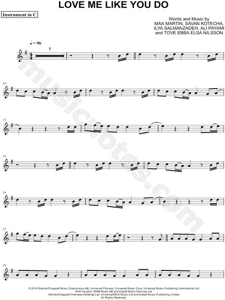 Ellie Goulding Love Me Like You Do C Instrument Sheet Music Flute