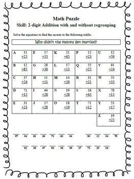 Math Puzzles - Solve 2-digit addition problems to solve riddles!