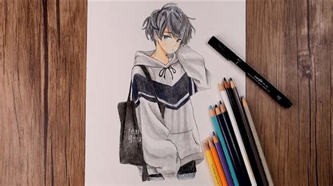 How To Draw A Cute Anime Boy Step By Step Colored Pencils Drawing